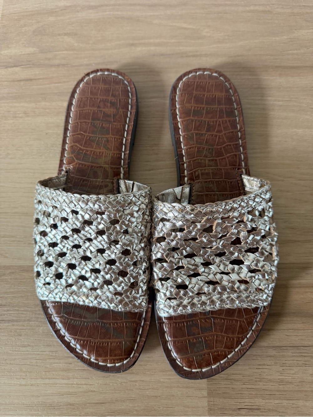 Sam Edelman Genova Woven Slide Sandals Champagne Gold Size 7.5